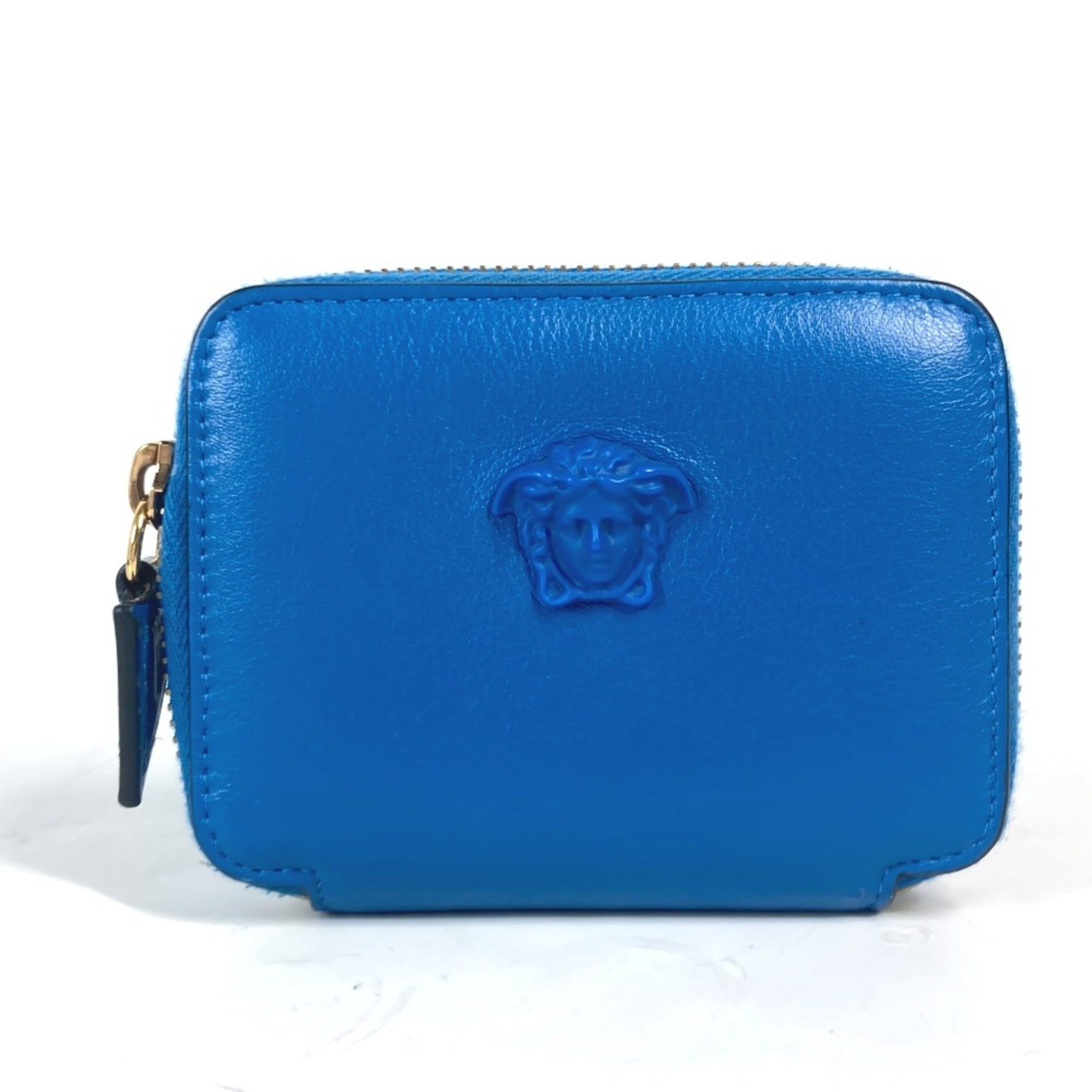 VERSACE Medusa Round Wallet Coin Purse Leather Men's Blue