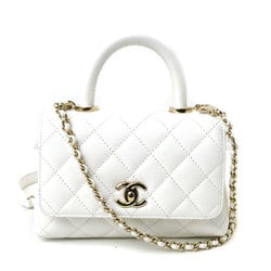 CHANEL Coco Handle 19 XXS Chain Shoulder 2-Way Bag White AS2215 Caviar Skin Women's