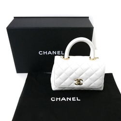 CHANEL Coco Handle 19 XXS Chain Shoulder 2-Way Bag White AS2215 Caviar Skin Women's