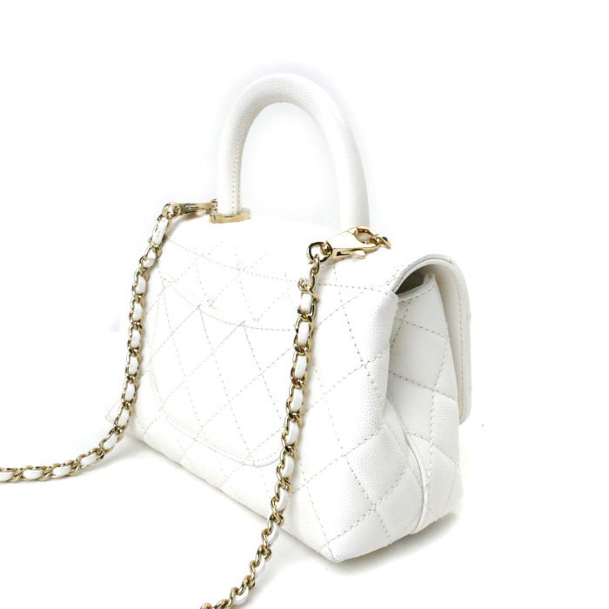 CHANEL Coco Handle 19 XXS Chain Shoulder 2-Way Bag White AS2215 Caviar Skin Women's