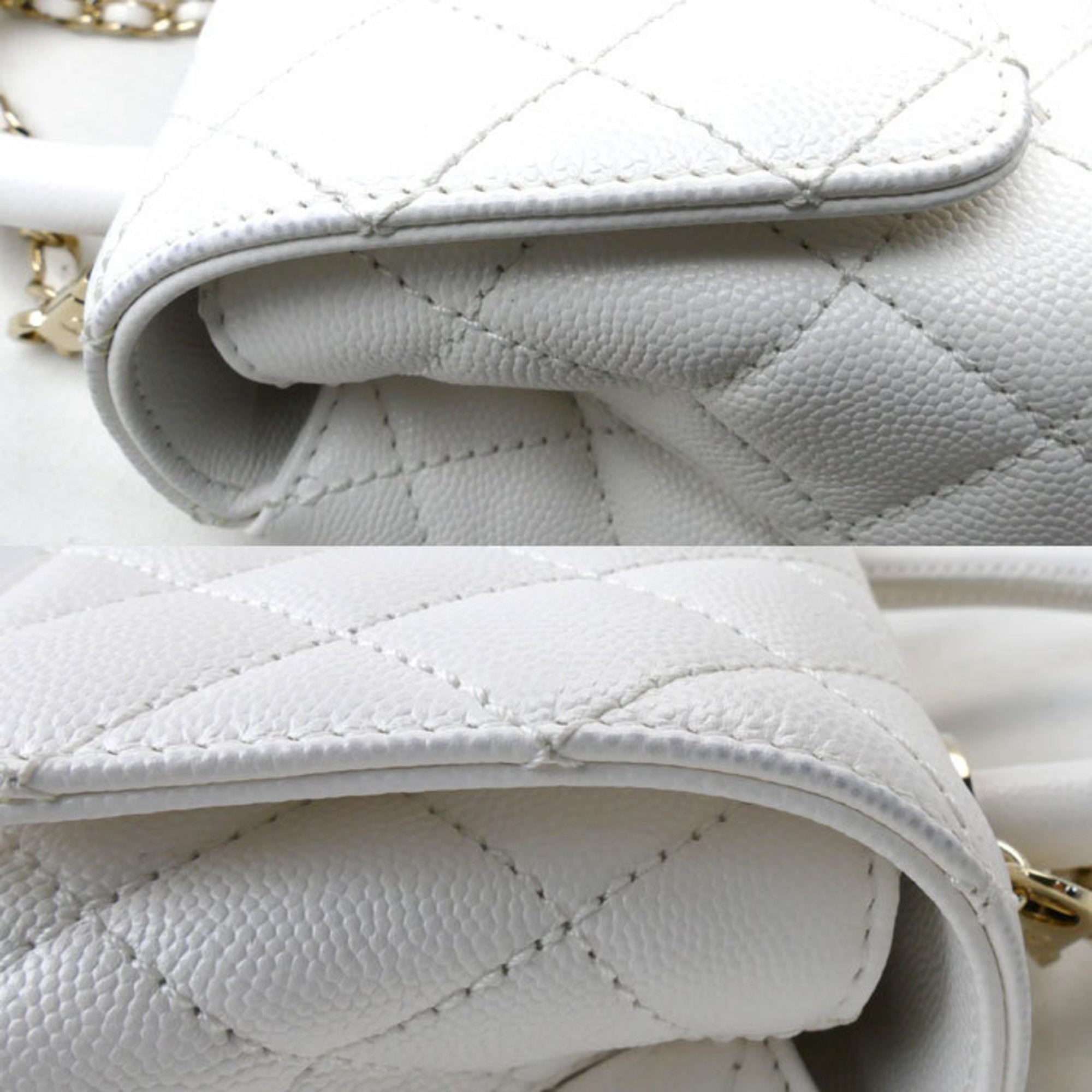 CHANEL Coco Handle 19 XXS Chain Shoulder 2-Way Bag White AS2215 Caviar Skin Women's