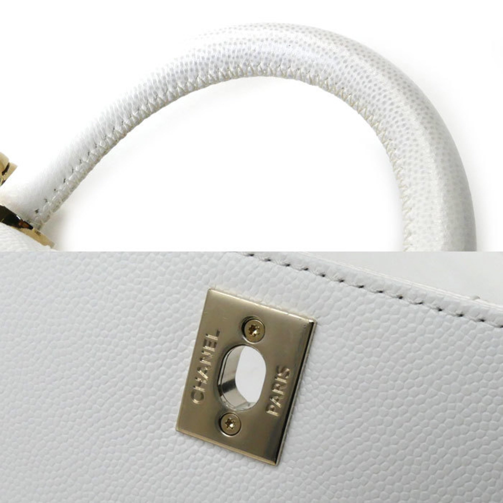 CHANEL Coco Handle 19 XXS Chain Shoulder 2-Way Bag White AS2215 Caviar Skin Women's