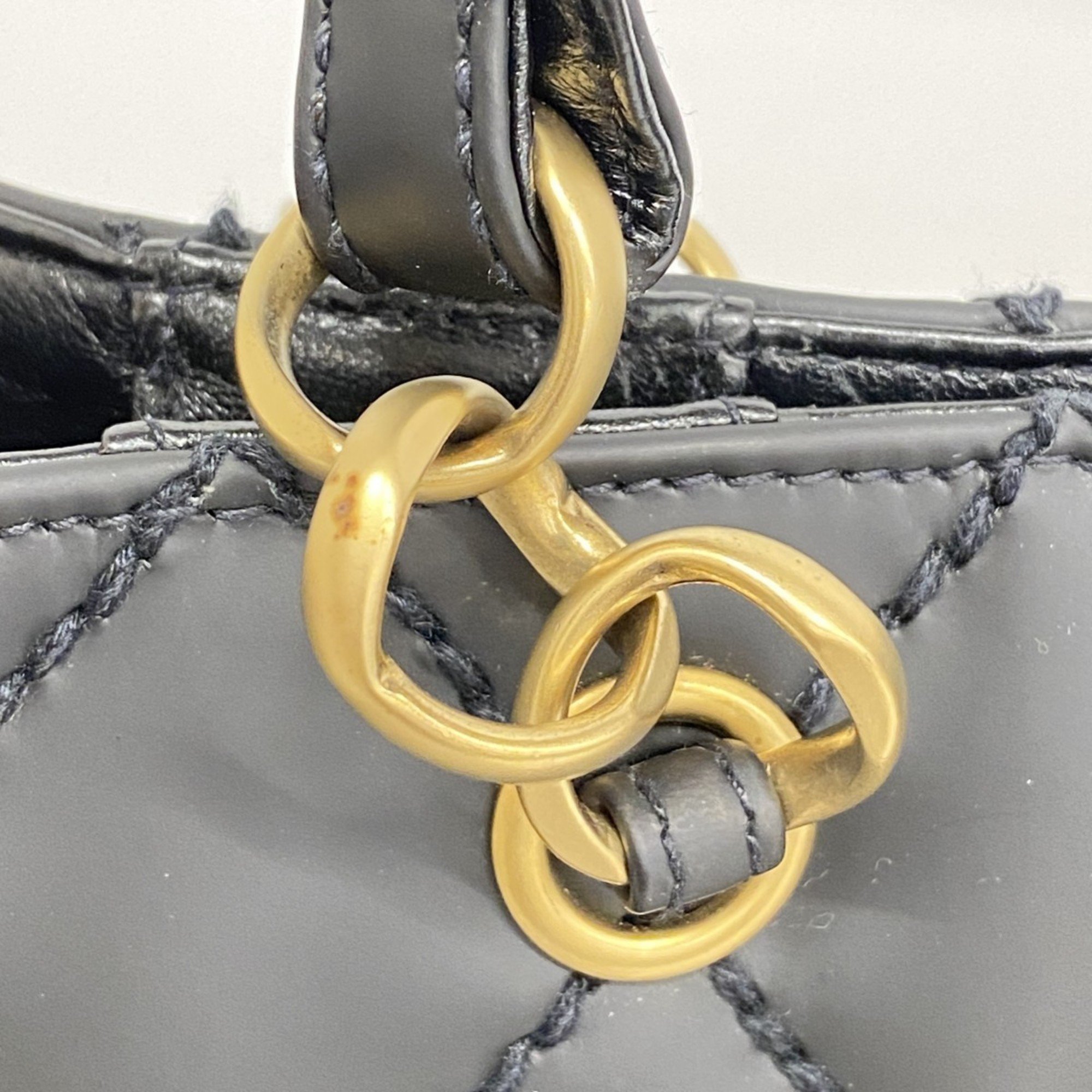 Chanel Tote Bag Wild Stitch Leather Black Women's