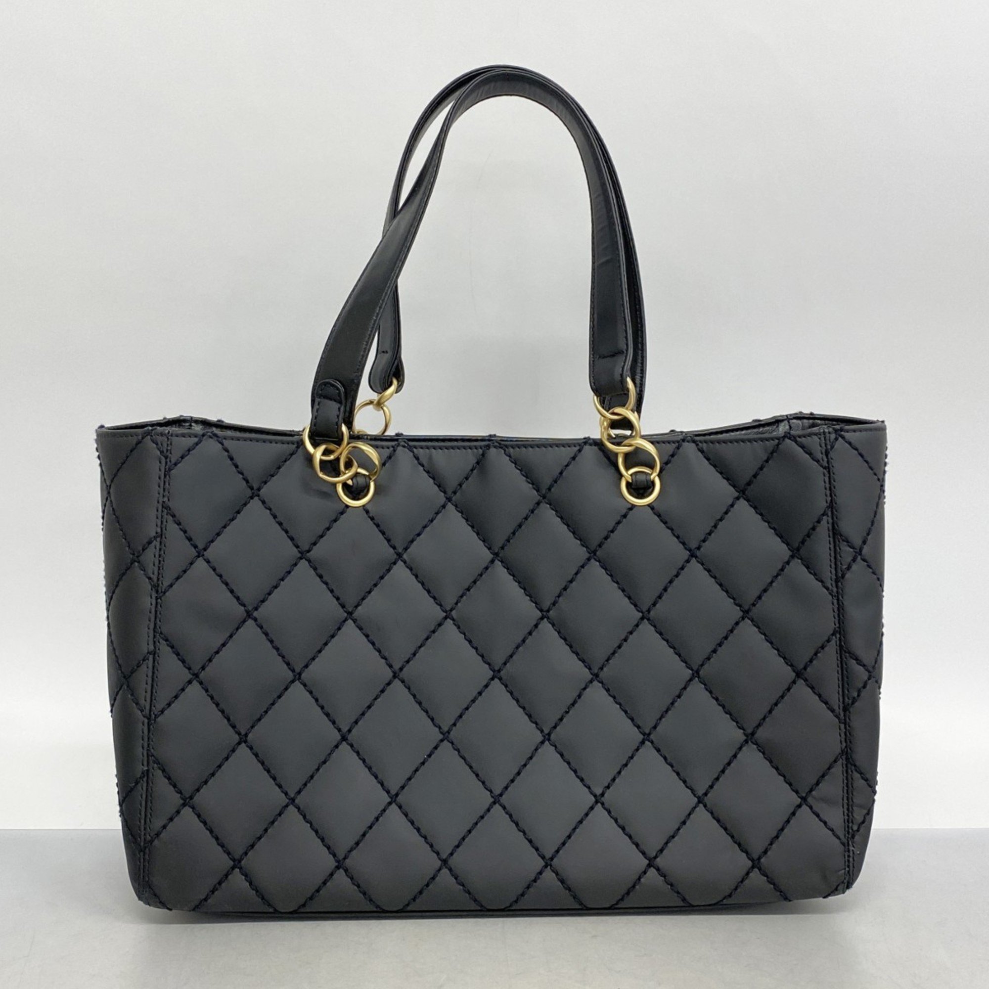 Chanel Tote Bag Wild Stitch Leather Black Women's