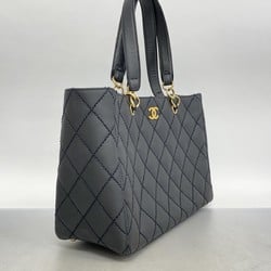 Chanel Tote Bag Wild Stitch Leather Black Women's