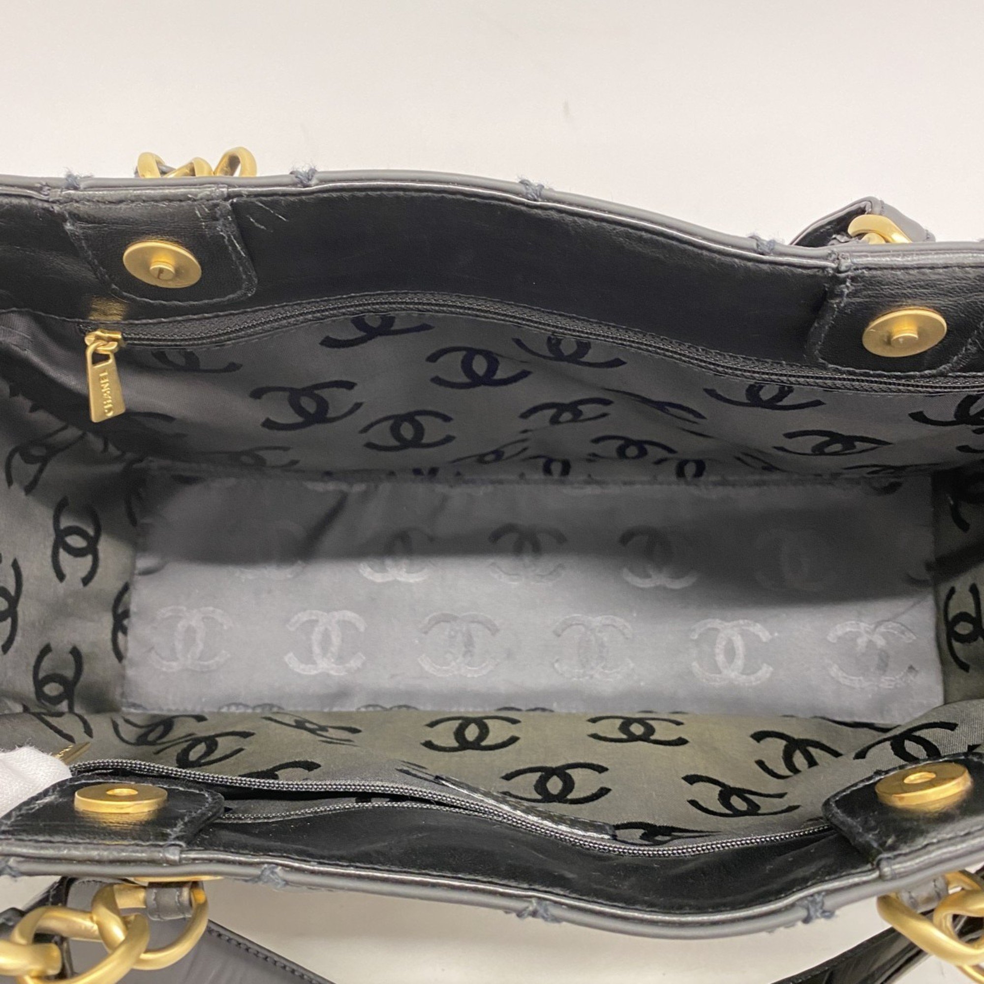 Chanel Tote Bag Wild Stitch Leather Black Women's