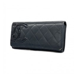 Chanel Long Wallet Cambon Lambskin Patent Leather Black Women's