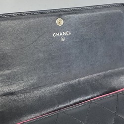 Chanel Long Wallet Cambon Lambskin Patent Leather Black Women's