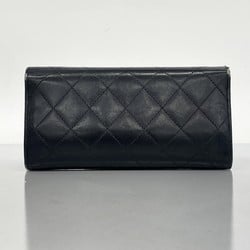 Chanel Long Wallet Cambon Lambskin Patent Leather Black Women's