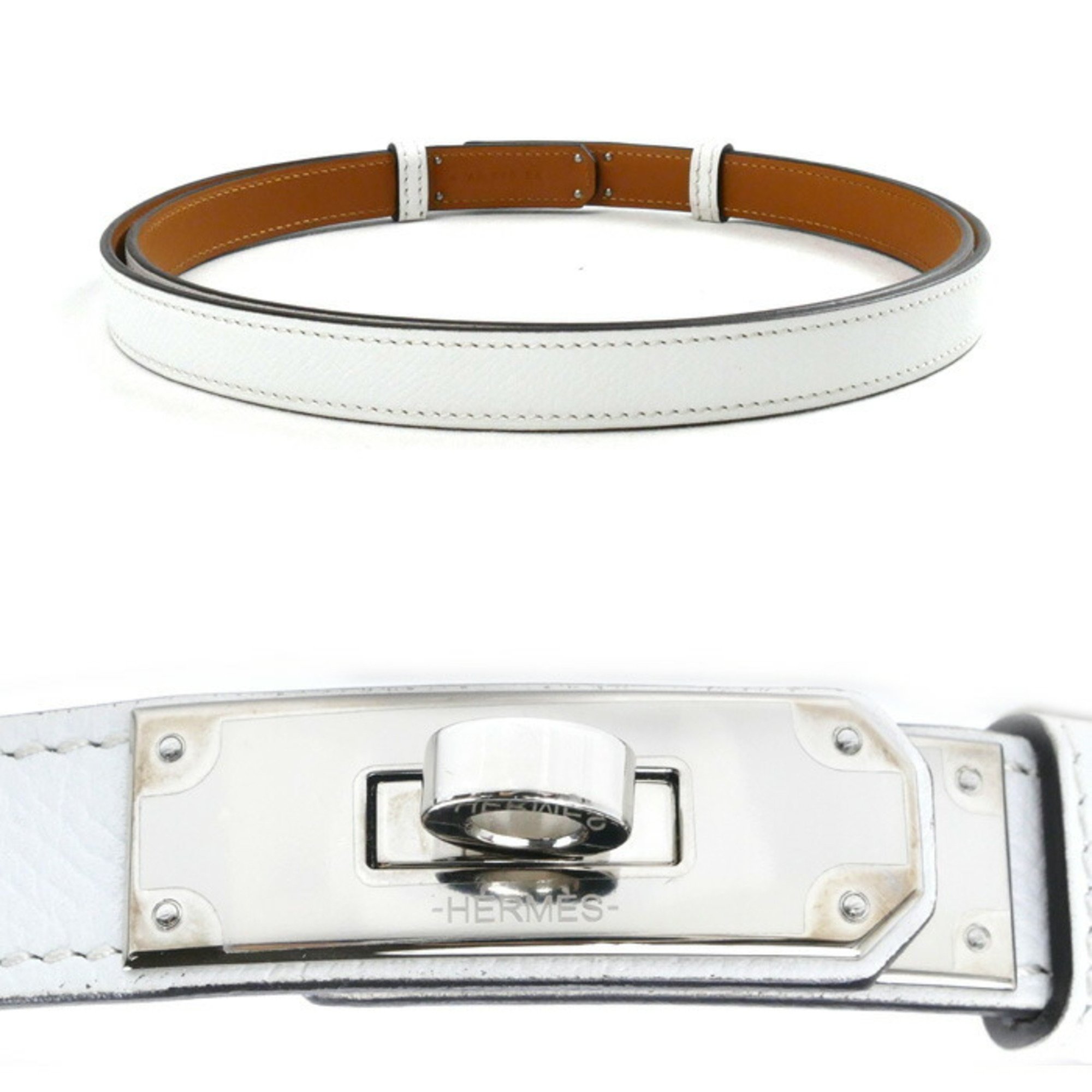 HERMES Kelly 18 Belt White (Blanc) A Stamped Women's