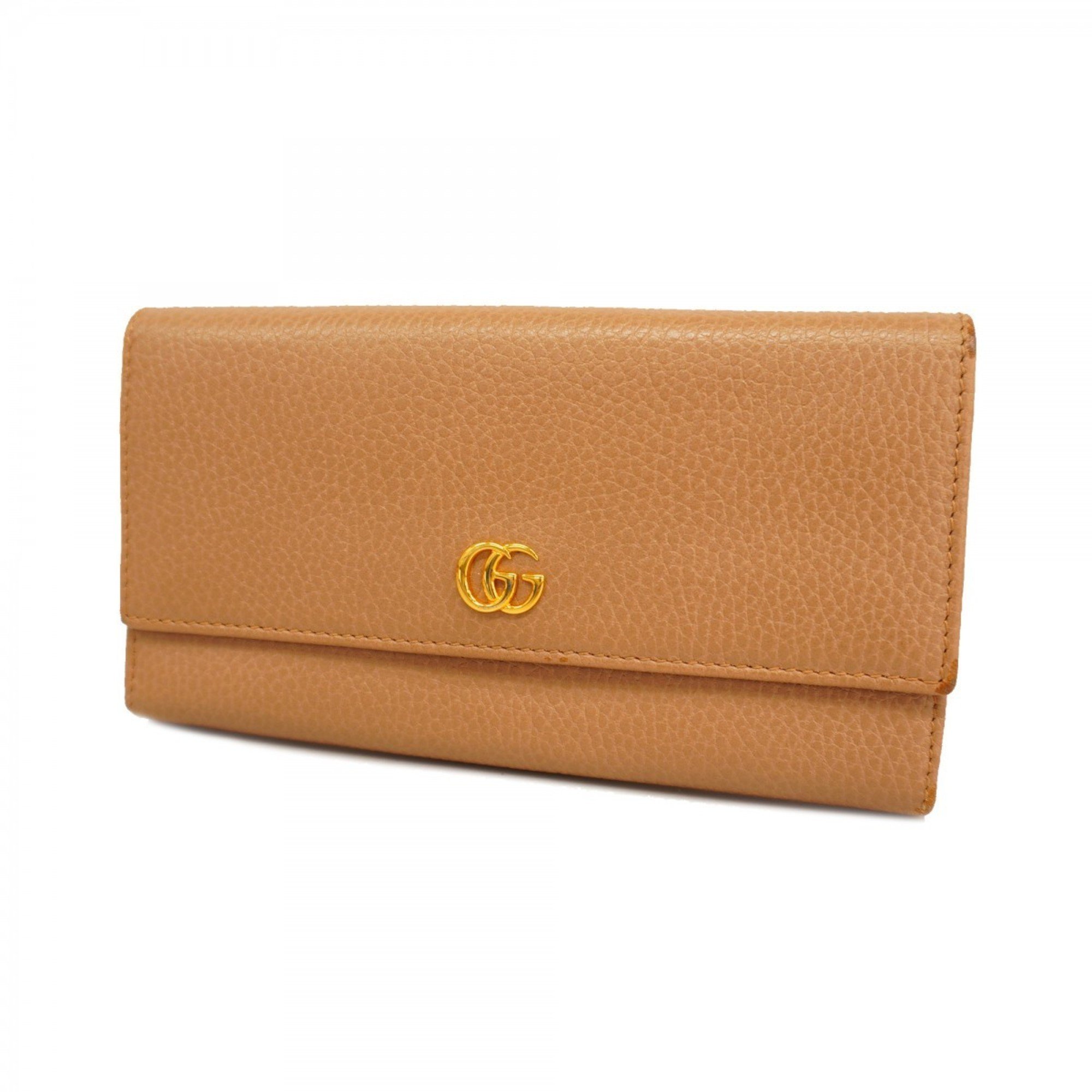 Gucci Long Wallet GG Marmont 456116 Leather Pink Beige Women's