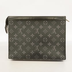 Louis Vuitton Clutch Bag Monogram Eclipse Pochette Voyage MM M61692 Black Grey Men's