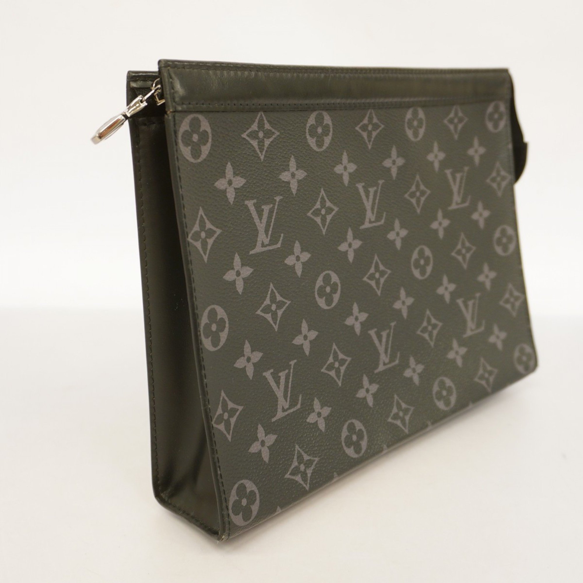 Louis Vuitton Clutch Bag Monogram Eclipse Pochette Voyage MM M61692 Black Grey Men's