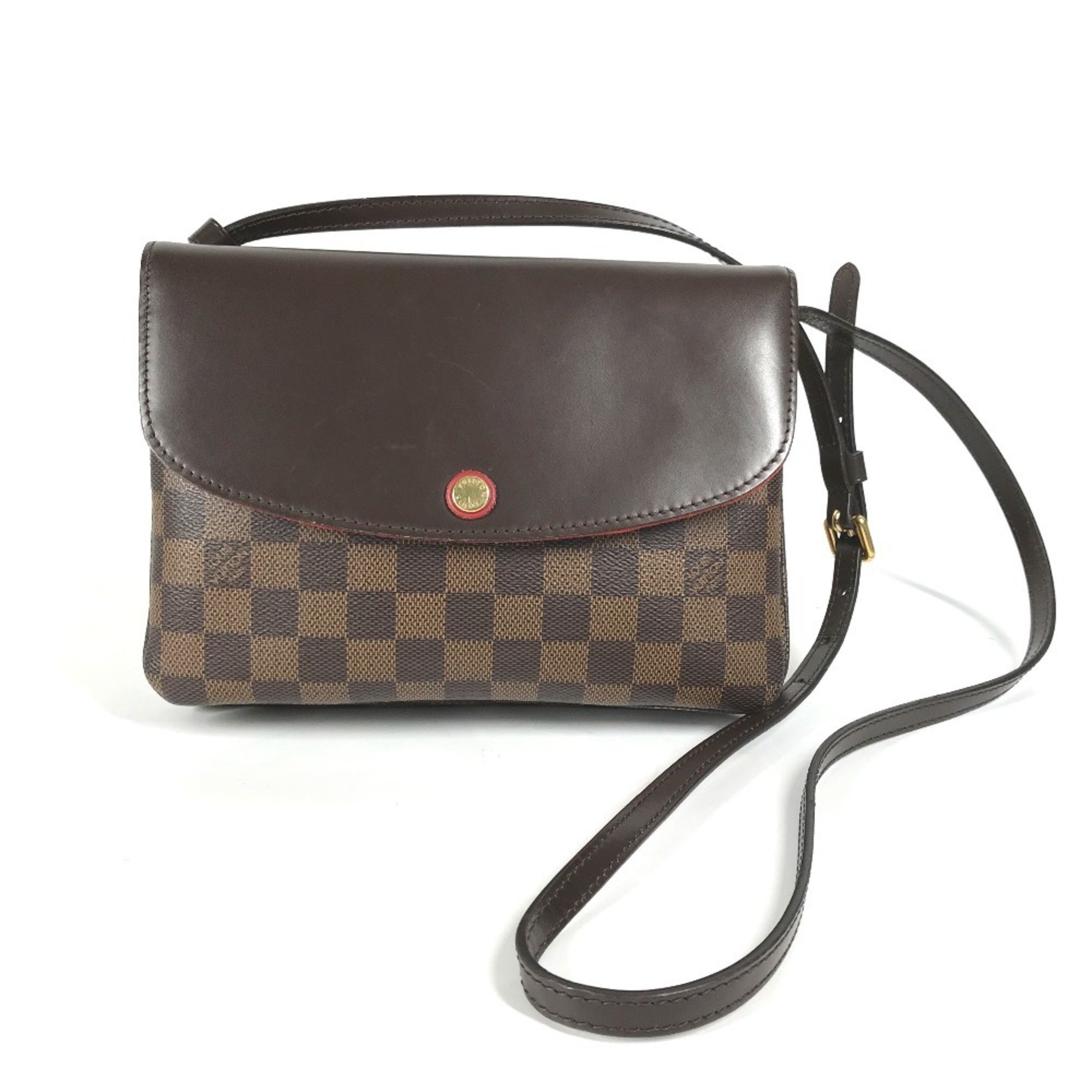 LOUIS VUITTON N48259 Damier Twice Pochette Shoulder Bag Canvas Women's Ebene Brown