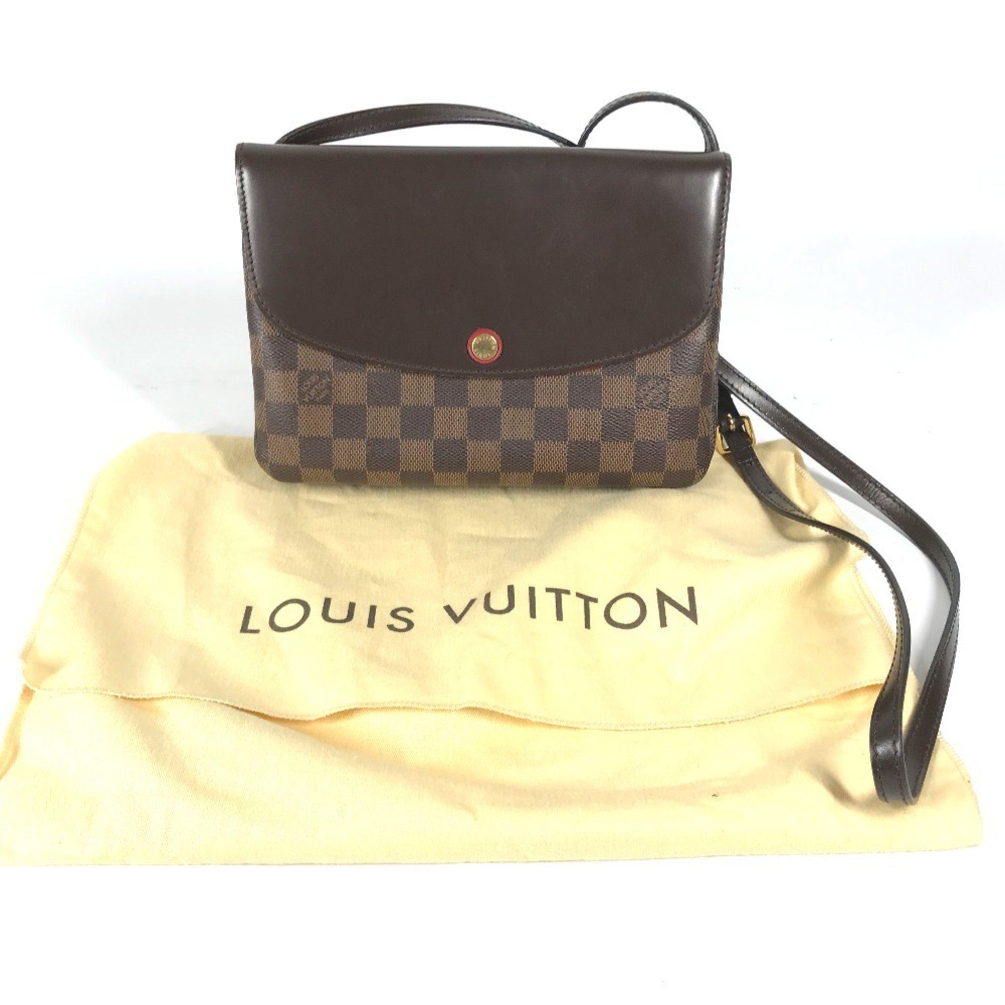 LOUIS VUITTON N48259 Damier Twice Pochette Shoulder Bag Canvas Women's Ebene Brown