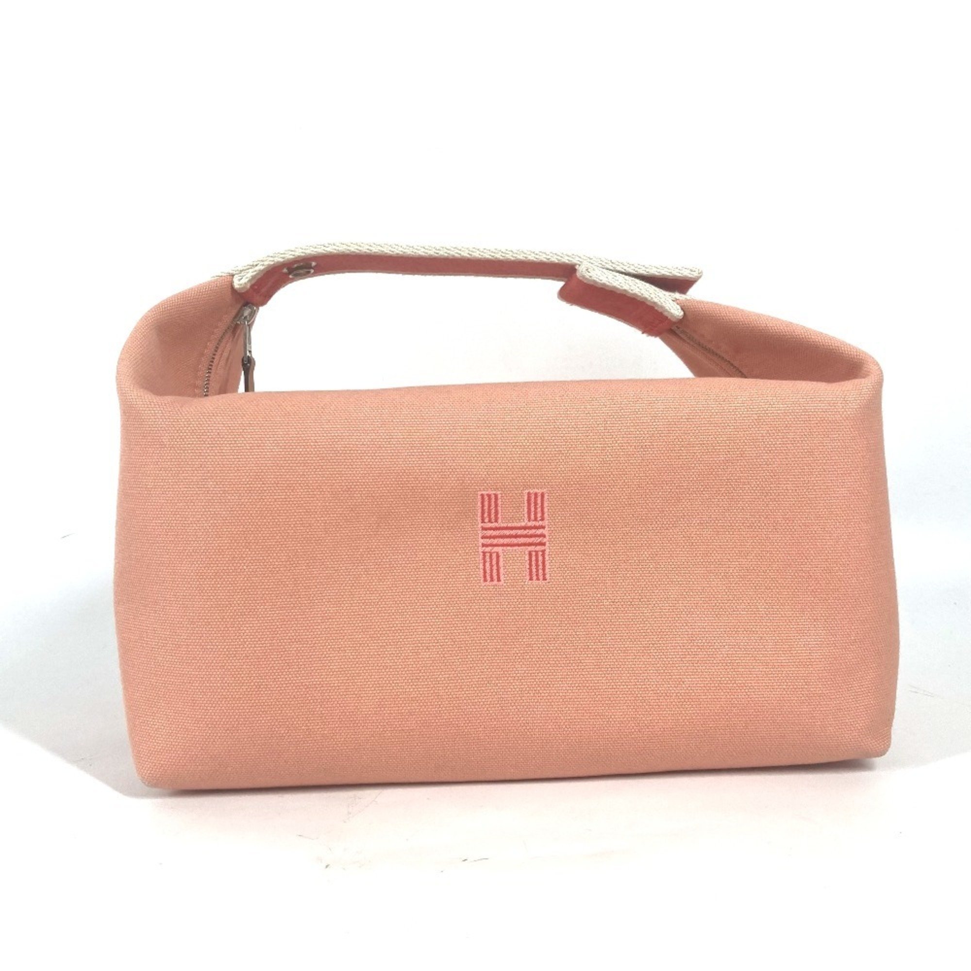 HERMES Hermes Bride A Black GM Vanity Bag Pouch Handbag Canvas Women's Guava Pink