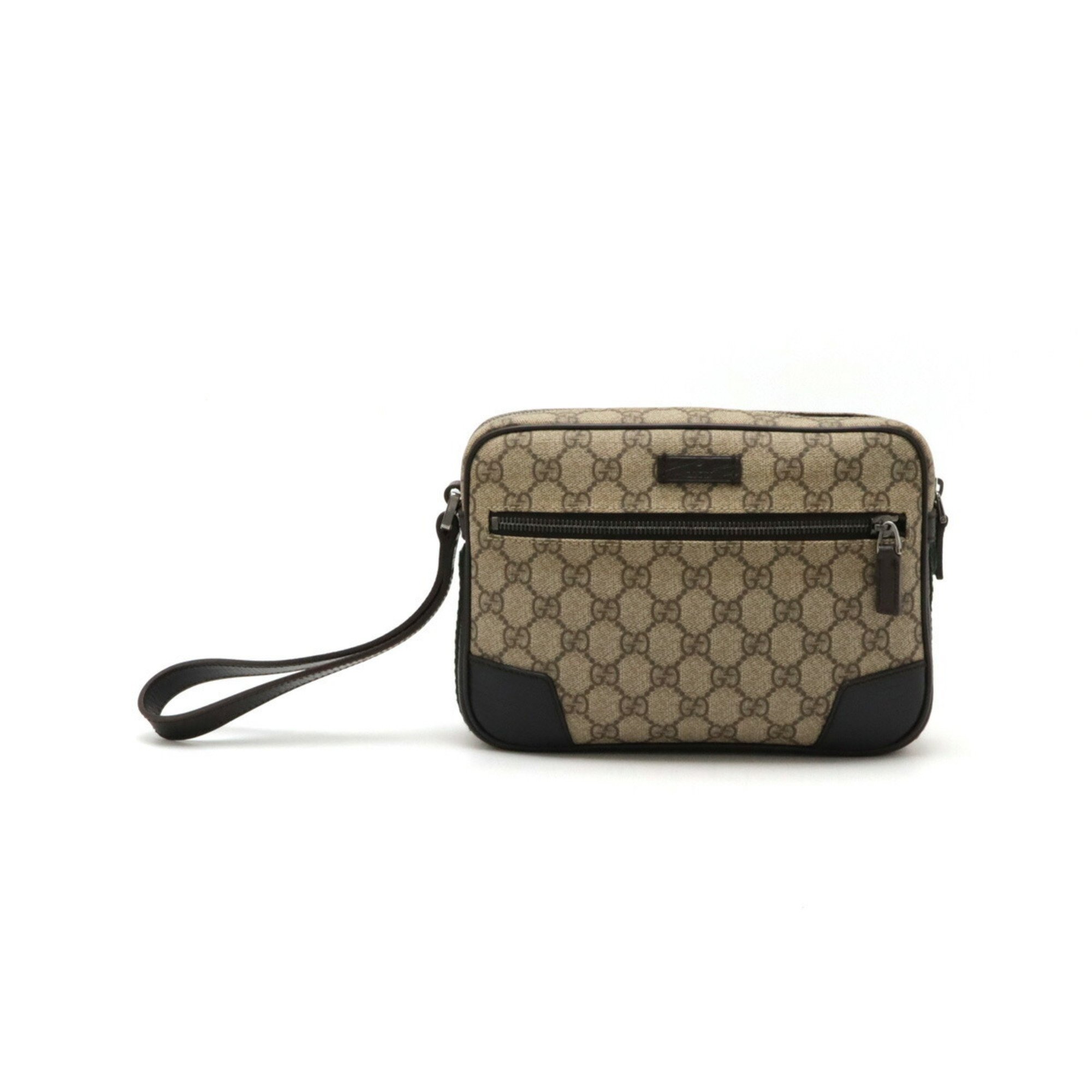 GUCCI GG Supreme Sherry Line Second Bag Clutch Handbag Beige Dark Brown 152599