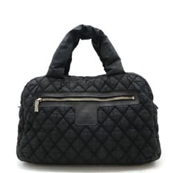 CHANEL Cococoon Quilted Boston Bag Travel Handbag Nylon Leather Black 7937