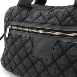 CHANEL Cococoon Quilted Boston Bag Travel Handbag Nylon Leather Black 7937