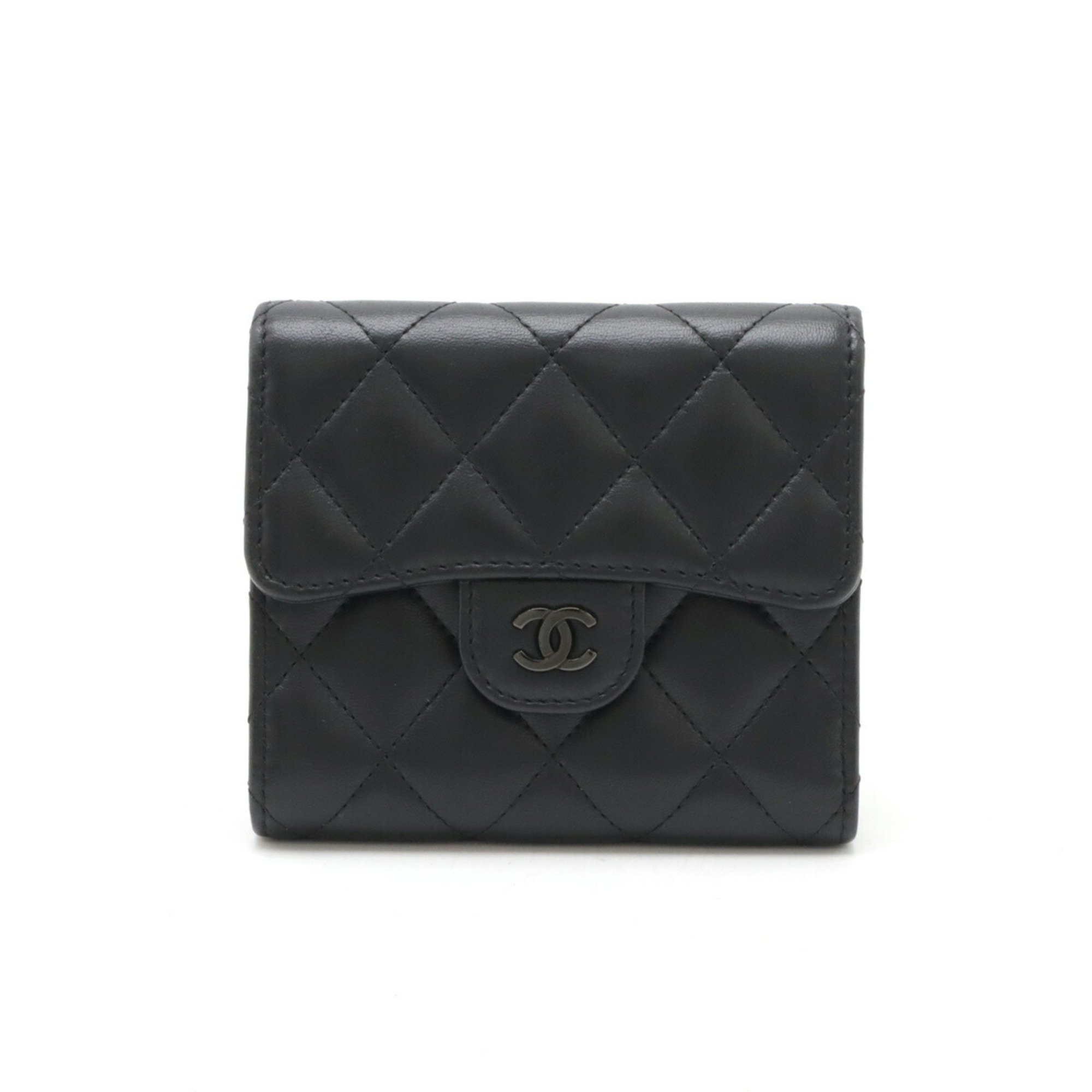 CHANEL Chanel Matelasse Coco Mark Classic Small Flap Wallet Tri-fold Leather Black AP0231