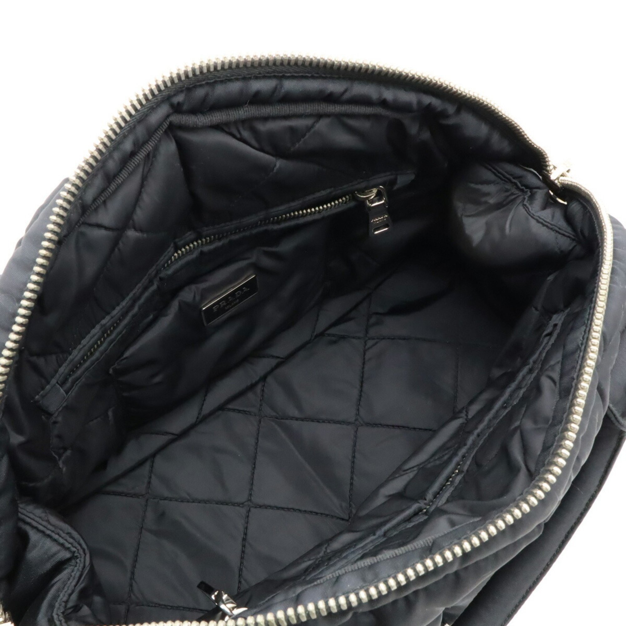 PRADA Prada Bomber Handbag Tote Bag Nylon Leather NERO Black 1BB881