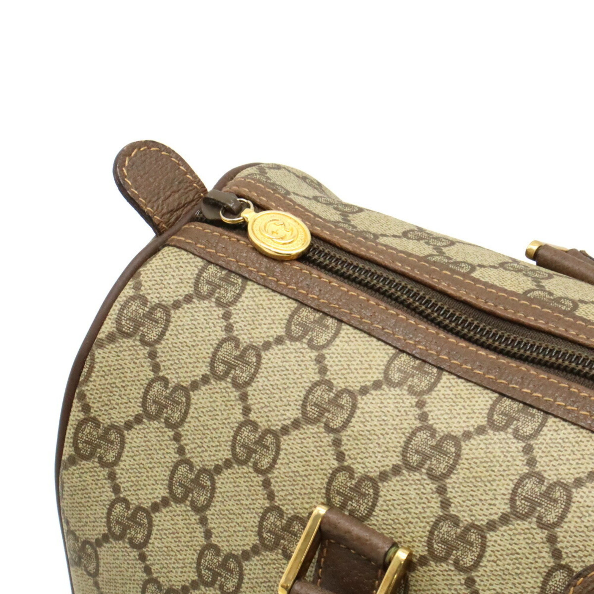 GUCCI Old Gucci GG Plus Handbag Boston Bag PVC Leather Khaki Beige Brown 002.39.6842