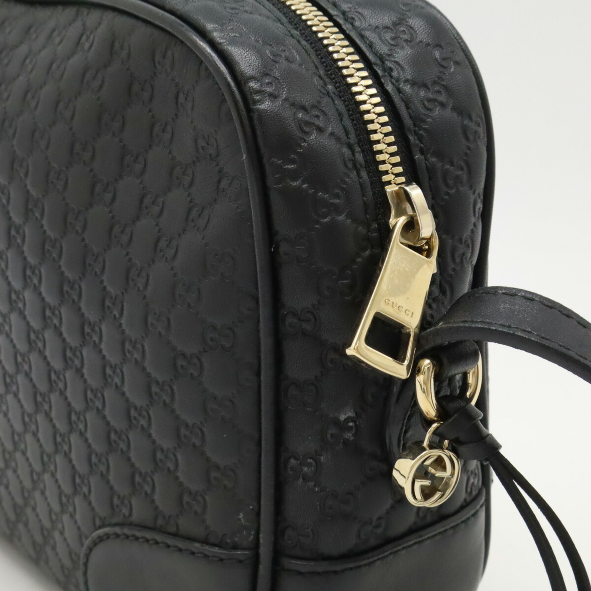 GUCCI Micro Guccissima Shoulder Bag Pochette Leather Black 449413