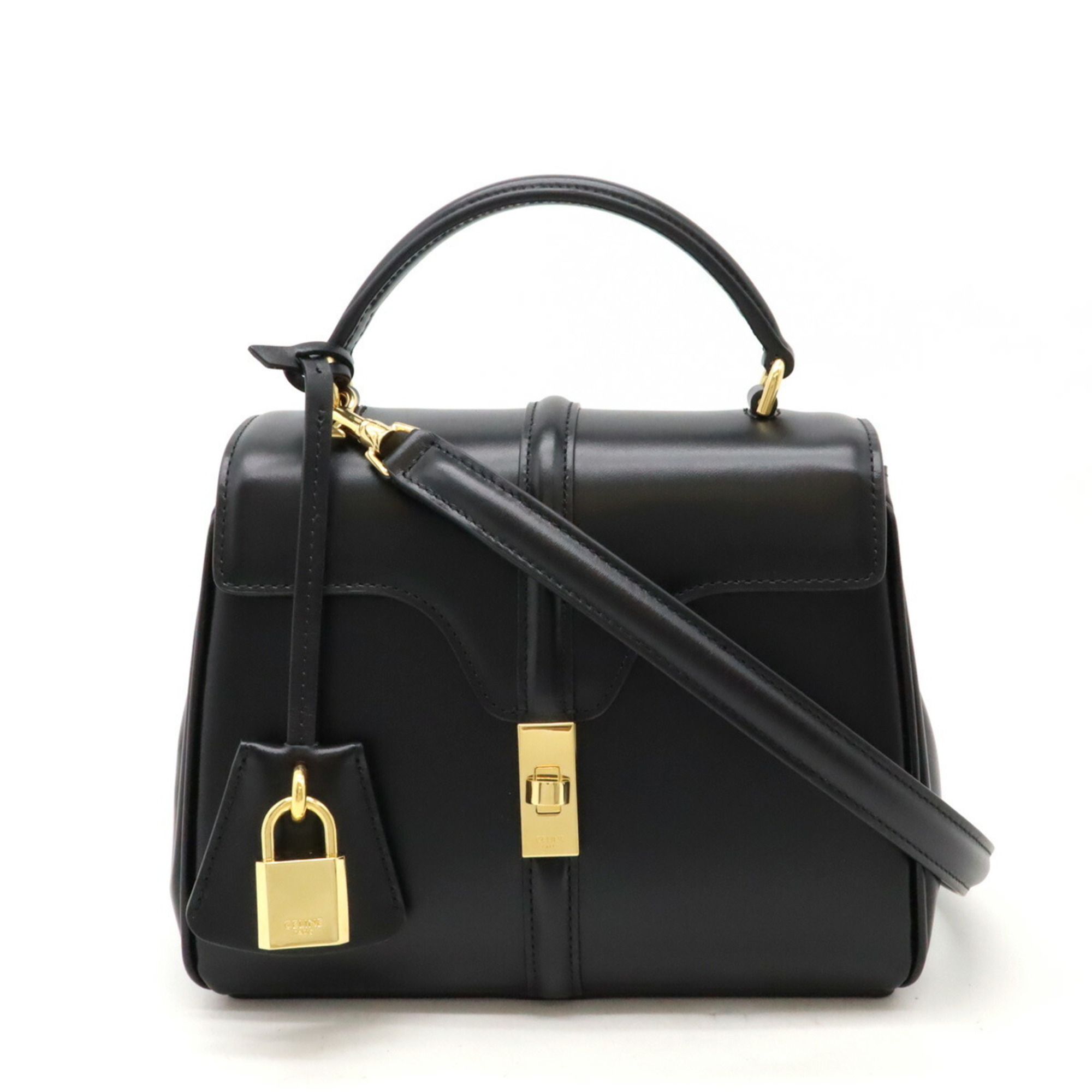 CELINE 16 Seize One Handle Handbag Shoulder Bag Calfskin Black 197983