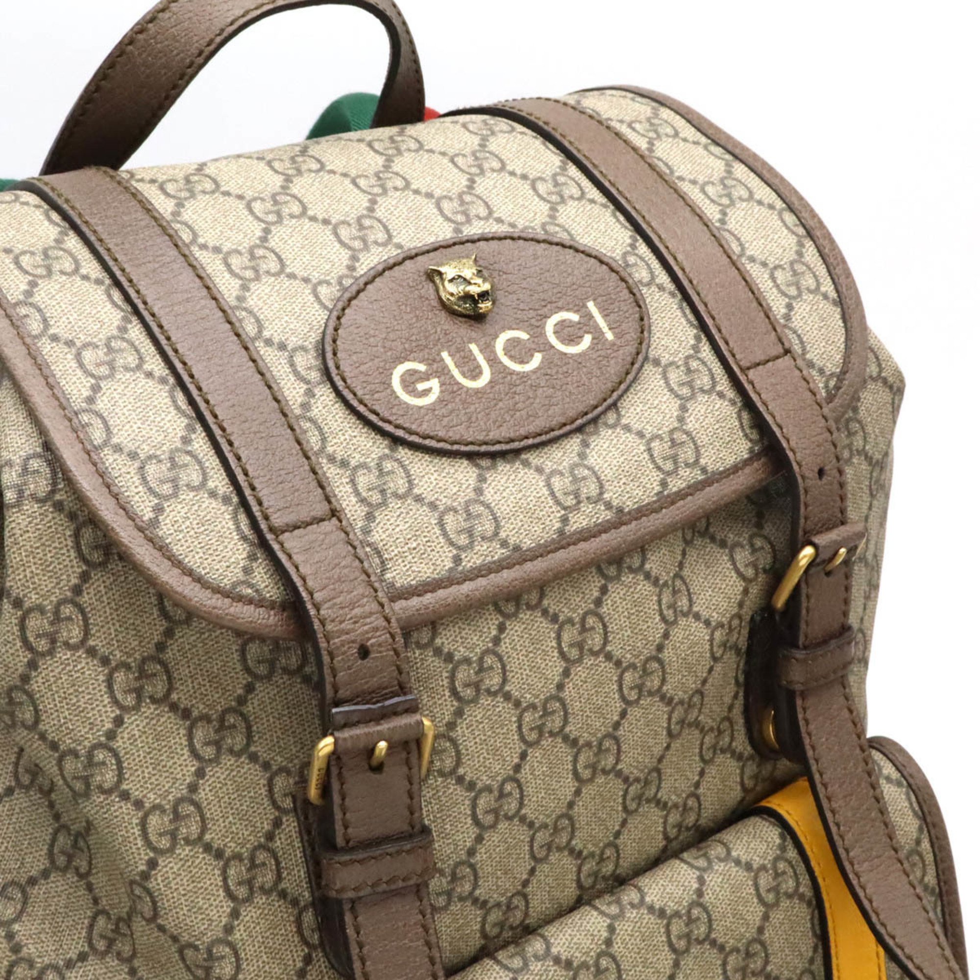 GUCCI Soft GG Supreme Courier Backpack Rucksack Daypack Cat Head PVC Leather Beige Yellow 473869