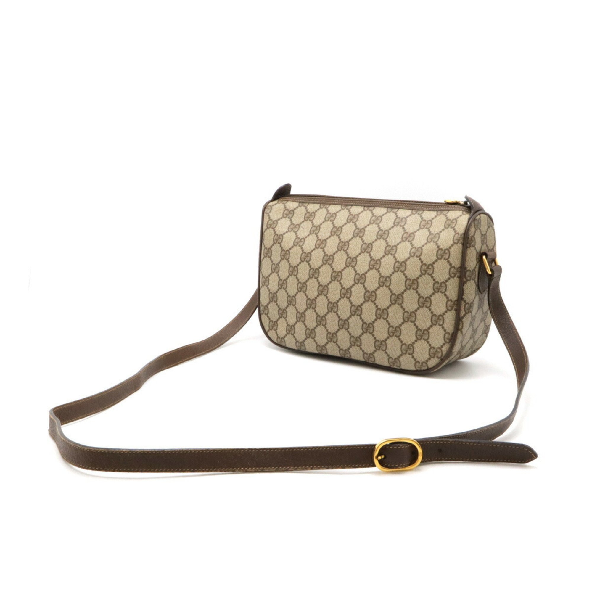 GUCCI Old Gucci GG Plus Shoulder Bag Pochette PVC Leather Beige Mocha Brown 001.115.6106