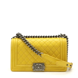 CHANEL Boy Chanel Matelasse Coco Mark Chain Shoulder Bag Leather Yellow A67086