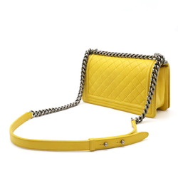 CHANEL Boy Chanel Matelasse Coco Mark Chain Shoulder Bag Leather Yellow A67086