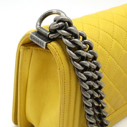 CHANEL Boy Chanel Matelasse Coco Mark Chain Shoulder Bag Leather Yellow A67086