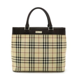 BURBERRY Nova Check Pattern Tote Bag Handbag Nylon Canvas Leather Beige Dark Brown Black