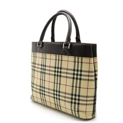 BURBERRY Nova Check Pattern Tote Bag Handbag Nylon Canvas Leather Beige Dark Brown Black