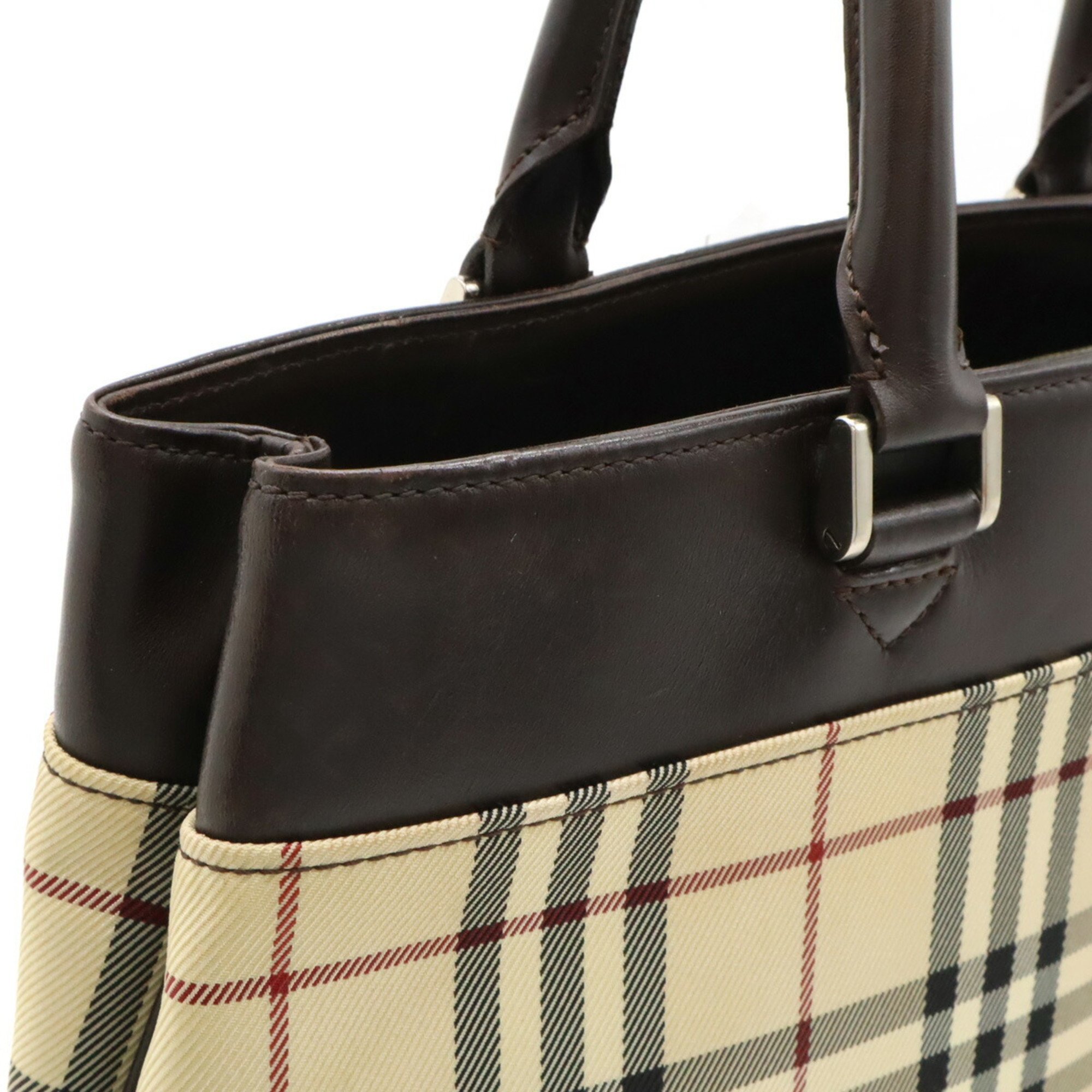 BURBERRY Nova Check Pattern Tote Bag Handbag Nylon Canvas Leather Beige Dark Brown Black