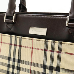 BURBERRY Nova Check Pattern Tote Bag Handbag Nylon Canvas Leather Beige Dark Brown Black