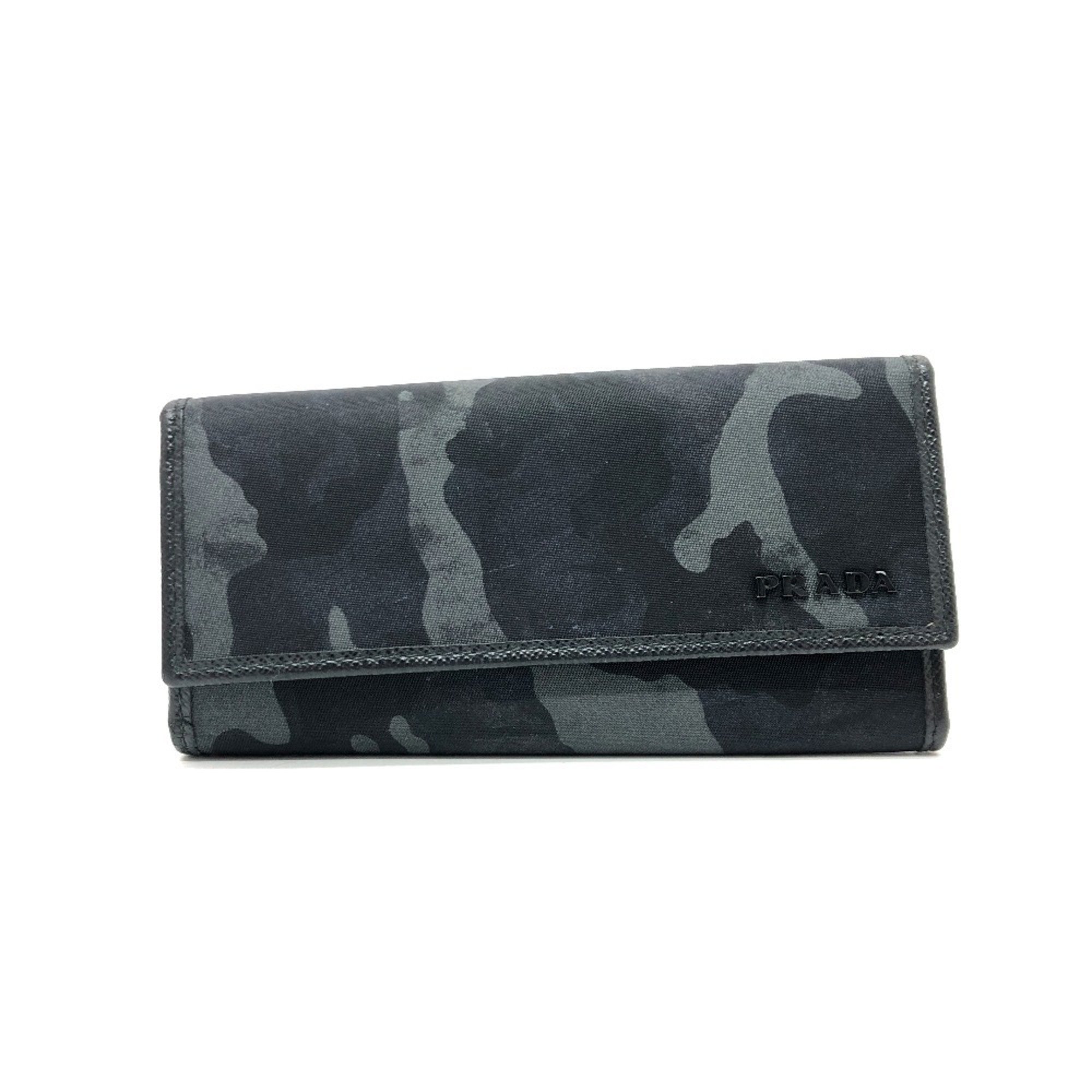 PRADA Camouflage 6-Key Holder Long Key Case Nylon Women's Black