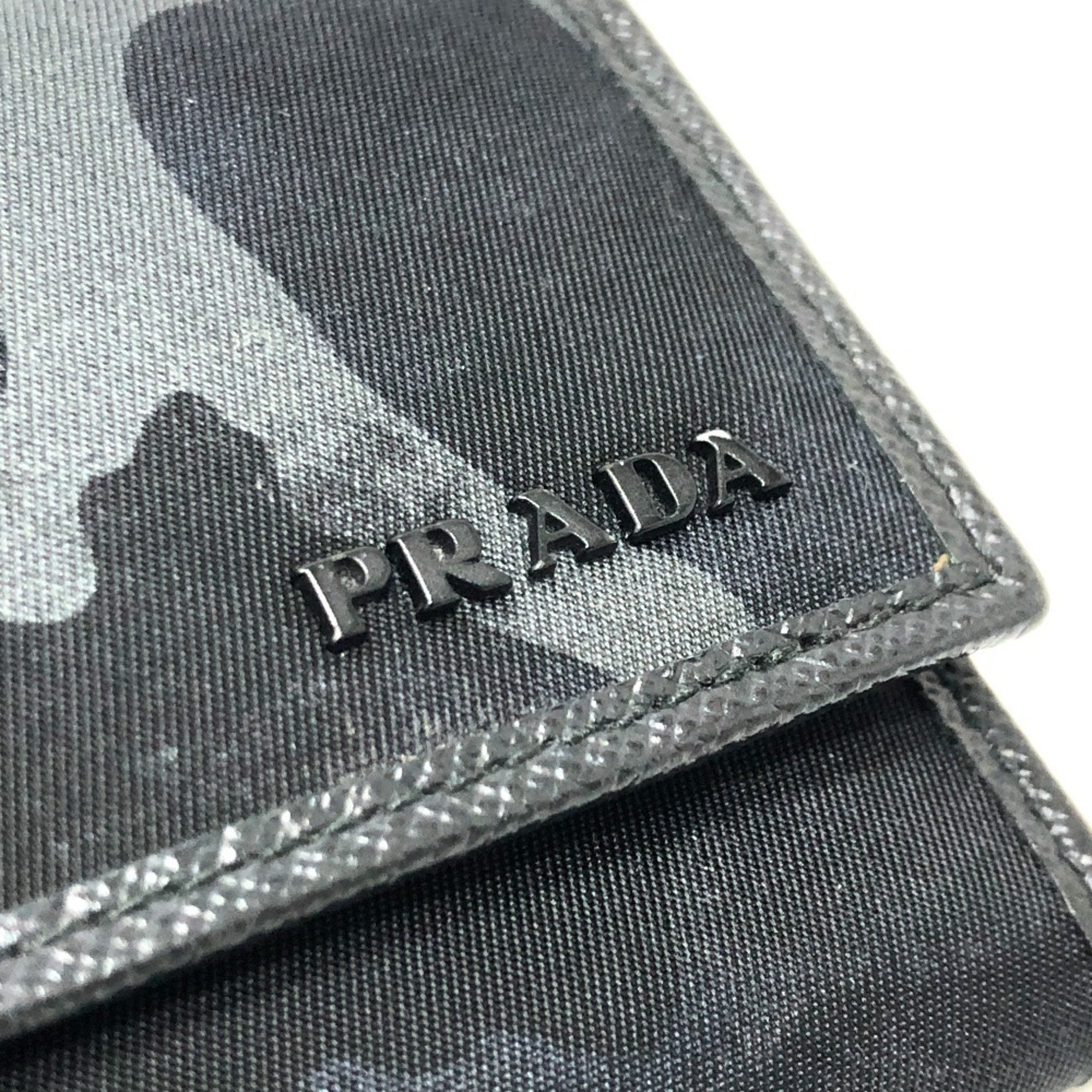 PRADA Camouflage 6-Key Holder Long Key Case Nylon Women's Black