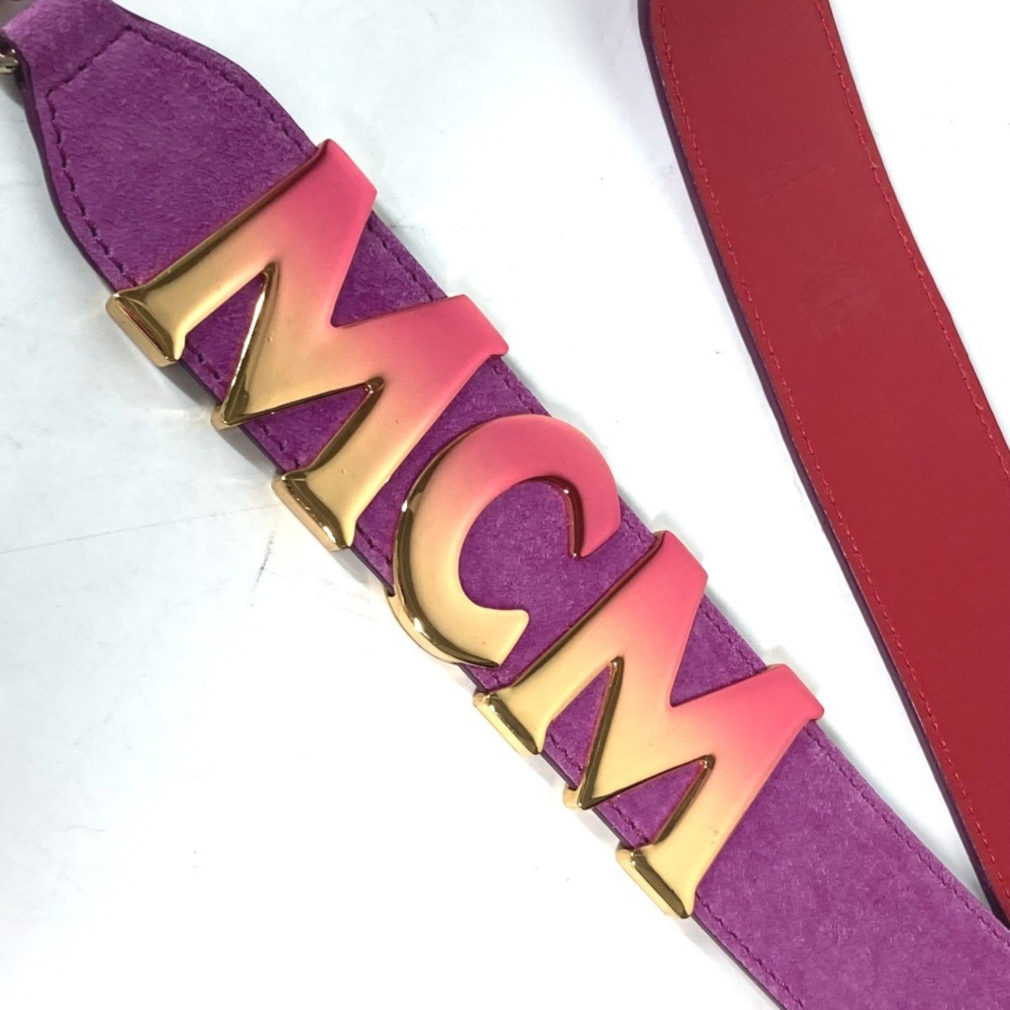 MCM Metal Plate Shoulder Strap Leather Suede Women's Purple