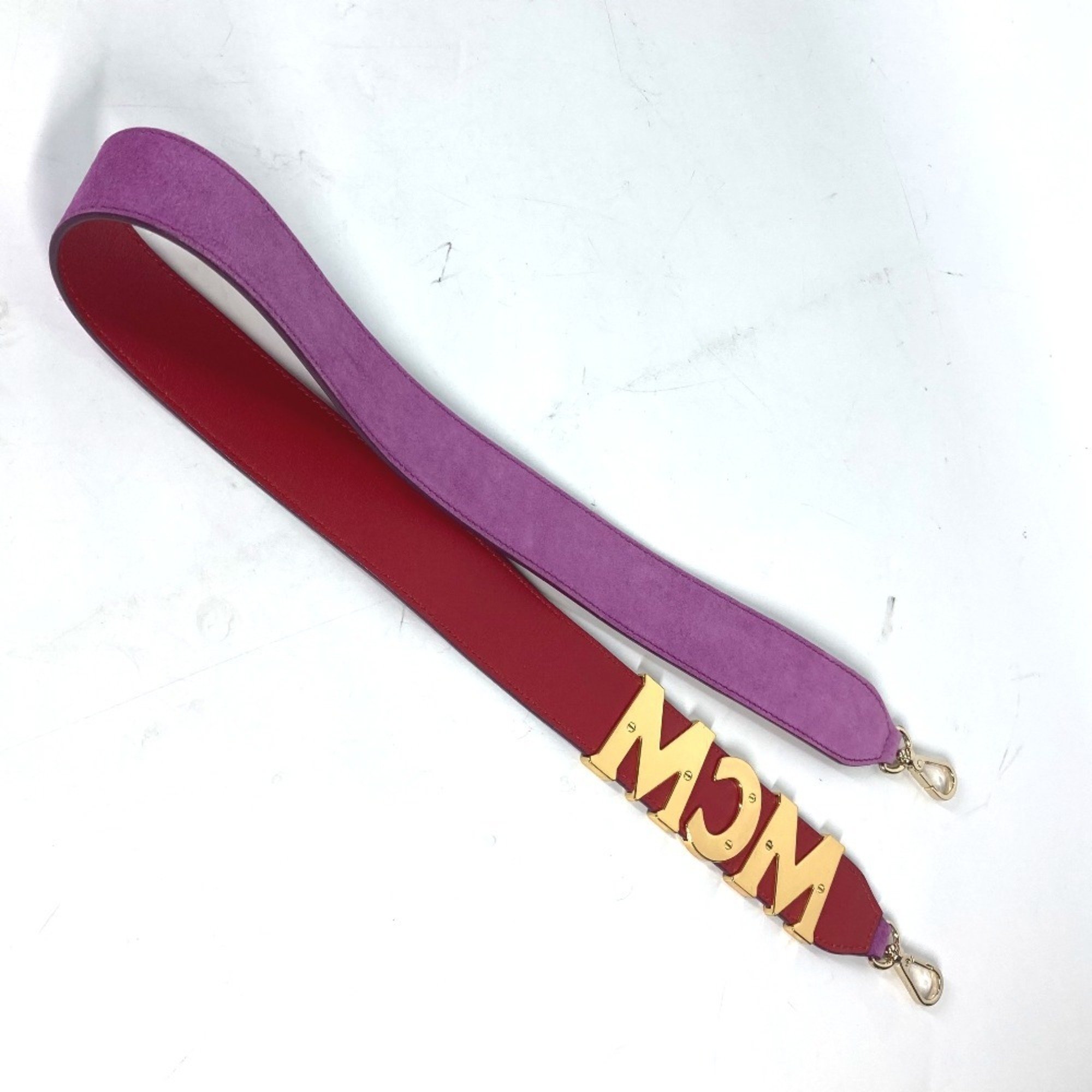 MCM Metal Plate Shoulder Strap Leather Suede Women's Purple