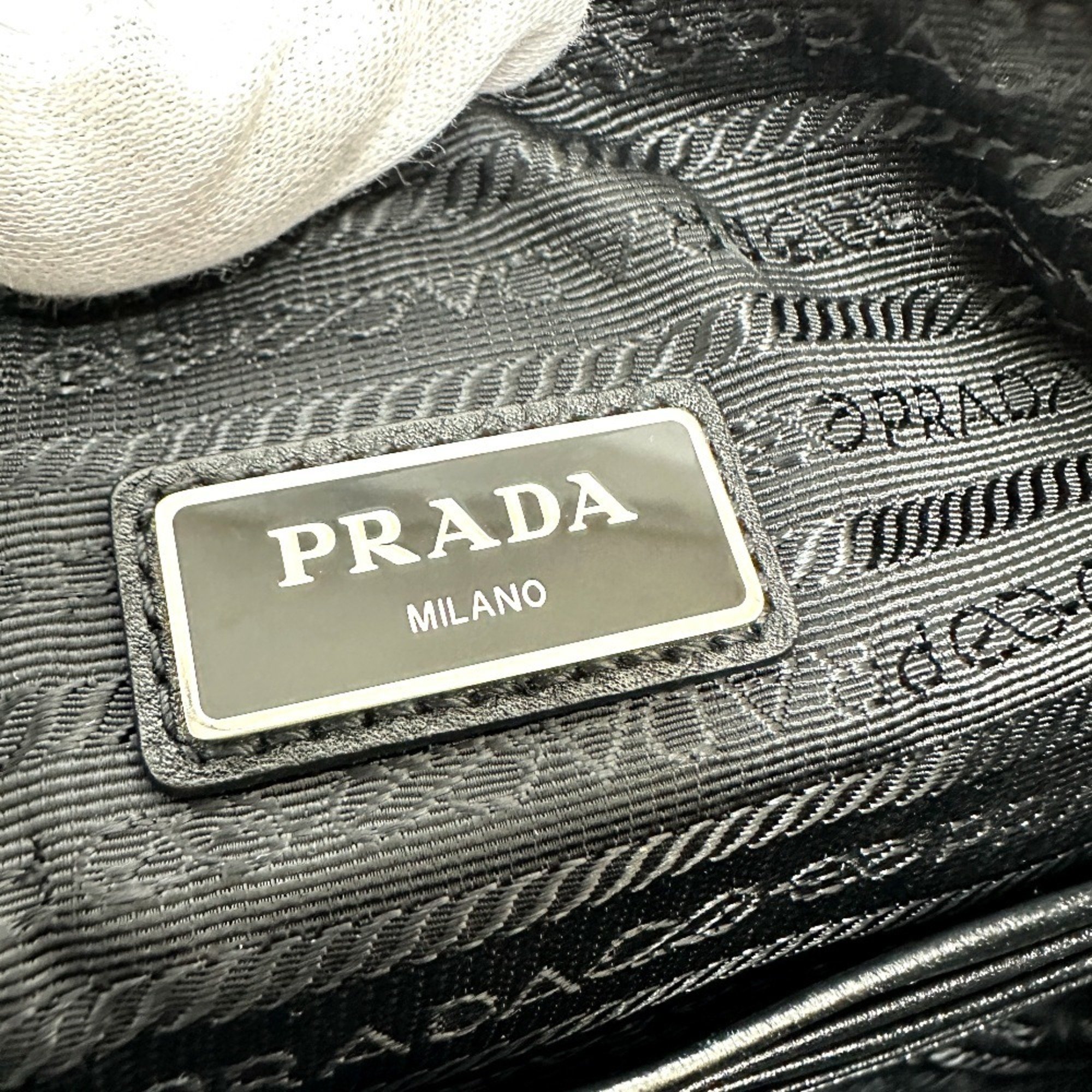 PRADA 2VN014 Triangle Plate Leather Clutch Bag Men's Black