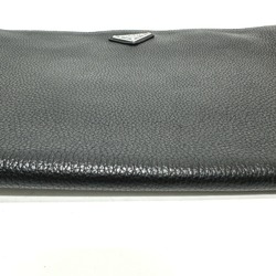 PRADA 2VN014 Triangle Plate Leather Clutch Bag Men's Black