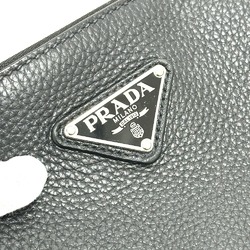 PRADA 2VN014 Triangle Plate Leather Clutch Bag Men's Black