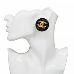 Chanel Earrings Coco Mark Matelasse Circle Plastic GP Plated Gold Black Ladies