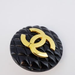 Chanel Earrings Coco Mark Matelasse Circle Plastic GP Plated Gold Black Ladies