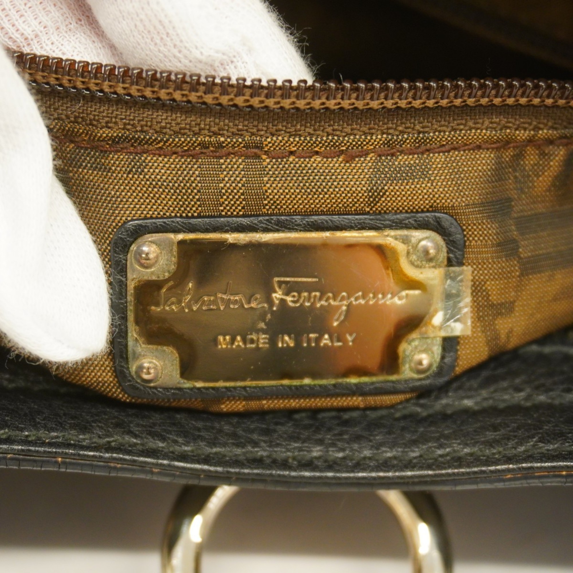 Salvatore Ferragamo Handbag Gancini Leather Black Women's