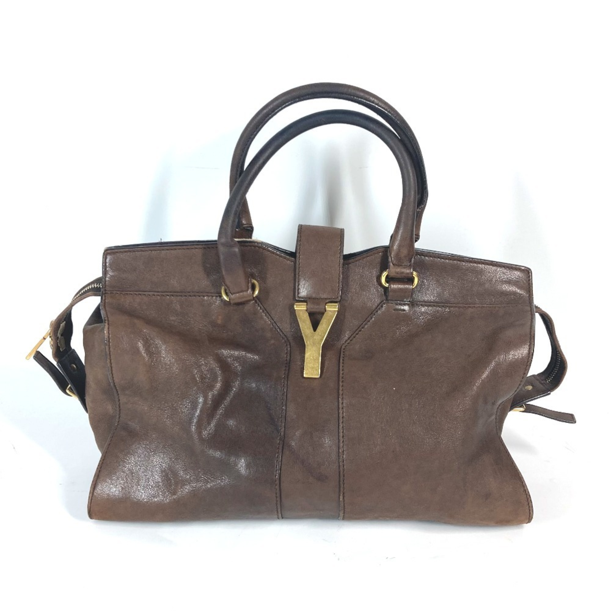 YVES SAINT LAURENT 279079 Y Cabas handbag shoulder bag tote leather men women brown