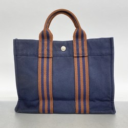 Hermes Tote Bag Foult PM Canvas Navy Women's