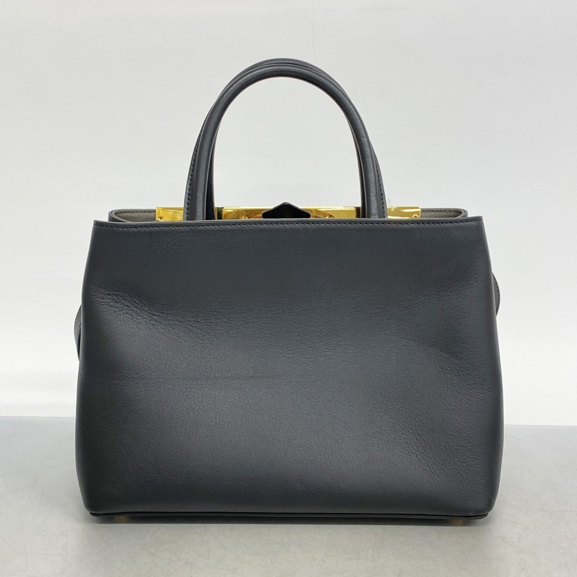 Fendi Handbag Two Jours Leather Black Women's